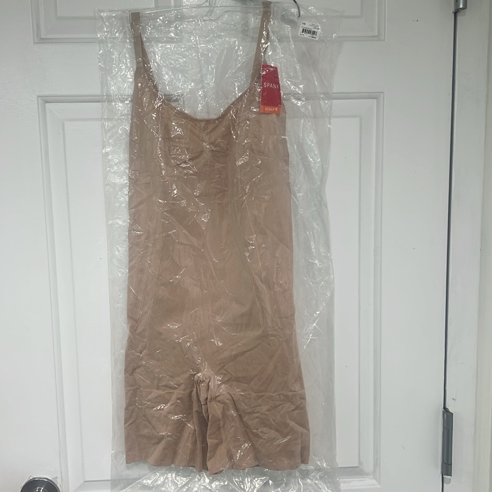 SPANX, beige, size Large, mid-thigh, full bodysuit. NWT